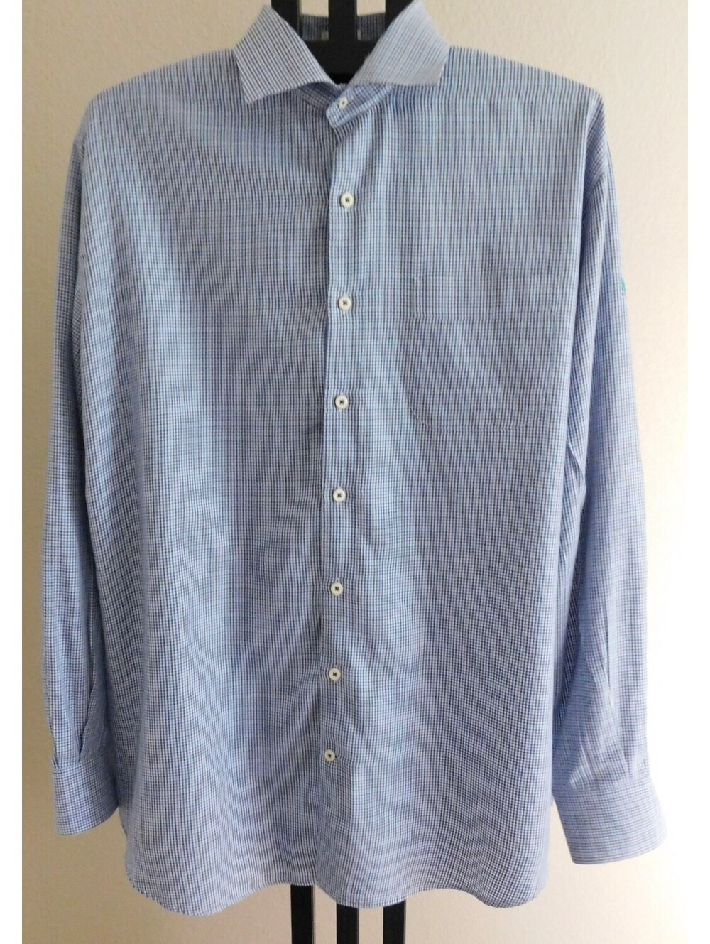 Peter Millar Men's Dress Shirt Size XL Blue Green Purple Houndstooth 100% Cotton